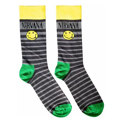 Nirvana ponožky, Happy Face & Logo Stripes Grey, unisex