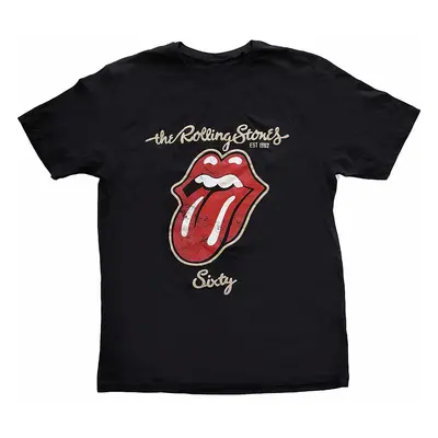 Rolling Stones tričko, Sixty Plastered Tongue Suede Applique Black, pánské