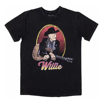 Willie Nelson tričko, Lasso Portrait Stone Wash Black, pánské