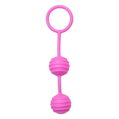 Easytoys Horizontal Ribbed Geisha Balls silikonové venušiny kuličky s masážními výstupky | Růžov