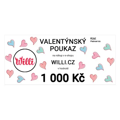 Willi Valentýnský poukaz na nákup v e-shopu willi.cz v hodnotě 1 000 Kč