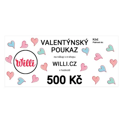 Willi Valentýnský poukaz na nákup v e-shopu willi.cz v hodnotě 500 Kč