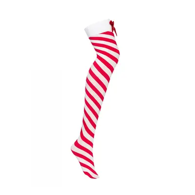 Obsessive Kissmas stockings Vánoční pruhované punčochy - červenobílé