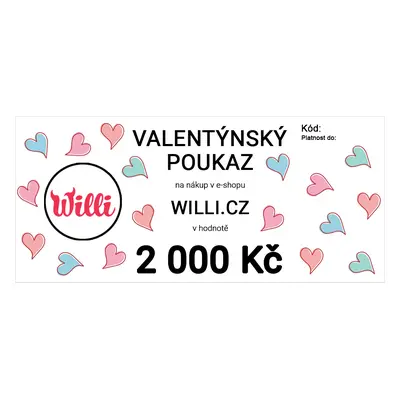 Willi Valentýnský poukaz na nákup v e-shopu willi.cz v hodnotě 2 000 Kč