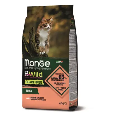 Monge BWild Grain Free Adult suché krmivo pro kočky - losos, hrášek 1,5 kg