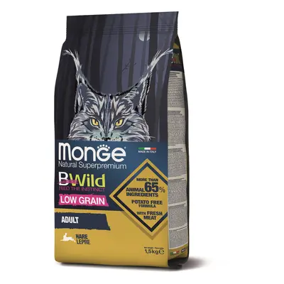 Monge BWild Low Grain Adult suché krmivo pro kočky - zajíc 1,5 kg