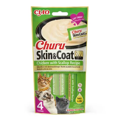 Inaba Cat Ciao Churu Skin & Coat krémové krmivo pro kočky - kuře, hřebenatky x (4 x g)