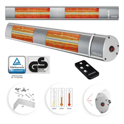 Goleto Infrazářič s dálkovým ovládáním 3000W | stříbrný