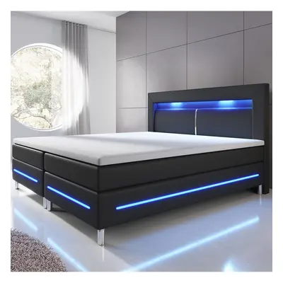 Goleto Postel Box Spring Norfolk s LED osvětlením 140 x 200 cm | černá