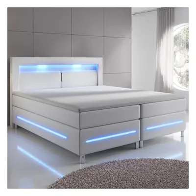 Goleto Postel Box Spring Norfolk s LED osvětlením 140 x 200 cm | bílá