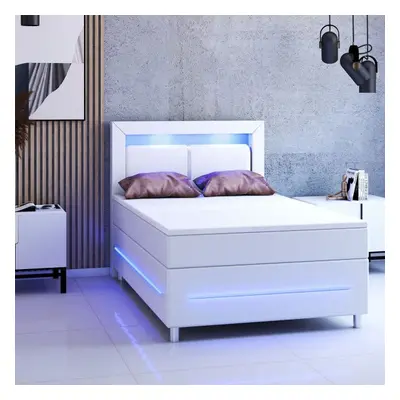 Goleto Postel Box Spring Norfolk s LED osvětlením 120 x 200 cm | bílá