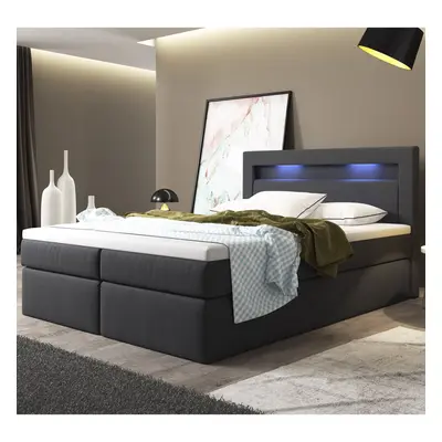 Goleto Postel Box Spring Memphis s úložným prostorem a LED osvětlením 140 x 200 cm | tmavě šedá