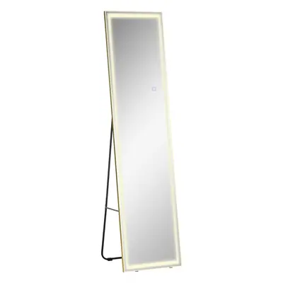 HOMCOM Nástěnné zrcadlo s LED osvětlením 40 x 37 x 156,5 cm | stříbrné + zlaté