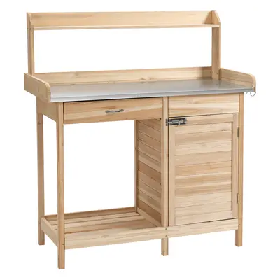 Outsunny Zahradnický stůl s pozinkovanou pracovní deskou 112x45x125 cm | přírodní