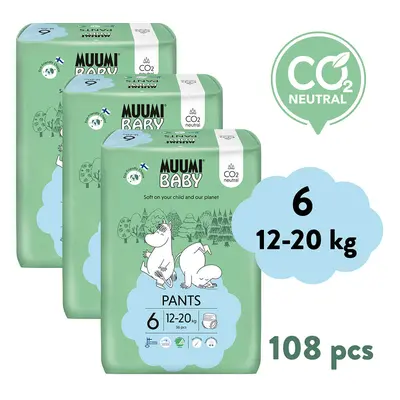 Muumi Baby Pants 6 Junior 12-20 kg (108 ks), měsíční balení kalhotkových eko plen