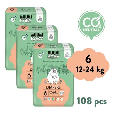 Muumi Baby 6 Junior 12–24 kg (108 ks), měsíční balení eko plen