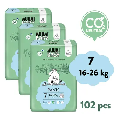 Muumi Baby Pants 7 XL 16-26 kg (102 ks), měsíční balení kalhotkových eko plen