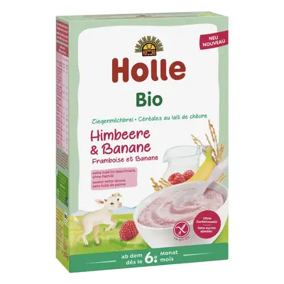 Holle Bio Kaše s kozím mlékem, malinami a banánem pro děti od 6. měsíce, 200 g