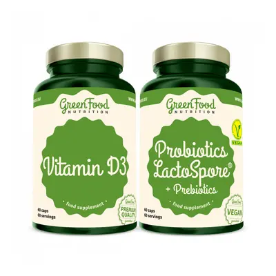 GreenFood Nutrition GreenFood Probiotika LactoSpore® + Prebiotics 60 kapslí + Vitamin D3, 60 kus