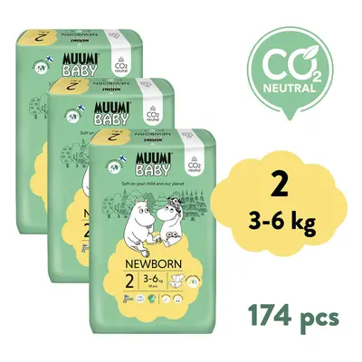 Muumi Baby 2 Newborn 3–6 kg (174 ks), měsíční balení eko plen