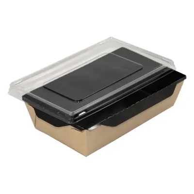 EcoPack Papírový box / miska EKO na salát 207x127x55 mm hnědo-černý s transp. víčkem bal/50 ks