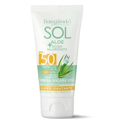 Bottega Verde SOL ALOE + KYSELINA HYALURONOVÁ Voděodolný opalovací krém na obličej SPF 50, 200 m