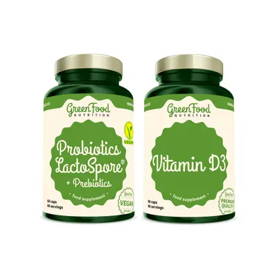 GreenFood Nutrition Probiotika LactoSpore® & Prebiotics 60 kapslí + Vitamin D3 60 kapslí ZDARMA