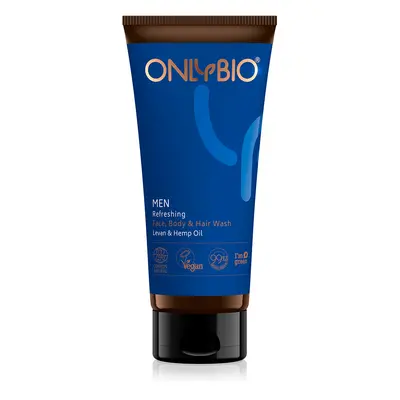 OnlyBio Pánský osvěžující mycí gel na obličej, tělo i vlasy- s konopím a levany, 200 ml