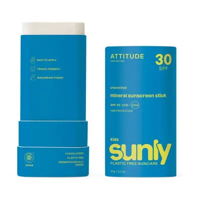 Dětská 100 % minerální ochranná tyčinka na celé tělo ATTITUDE (SPF 30) bez vůně 60g