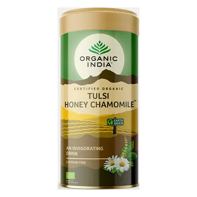 ORGANIC INDIA Tulsi med+heřmánek BIO, plech 100 g - doba spotřeby 12/2023