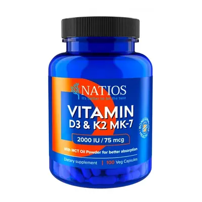 Natios Vitamin D3 & K2 (MenaQ7 MK-7) 2000 IU & 75 mcg, 100 kapslí