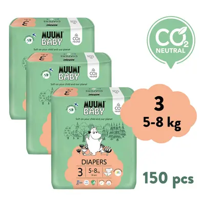 Muumi Baby 3 Midi 5–8 kg (150 ks), měsíční balení eko plen