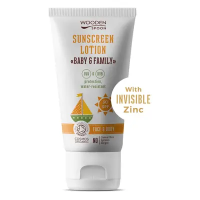 WoodenSpoon Opalovací tělové mléko v tubě Baby & Family SPF 30, 150 ml