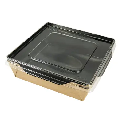 EcoPack Papírový box / miska EKO na salát 150x150x50 mm hnědo-černý s transp. víčkem bal/50 ks B