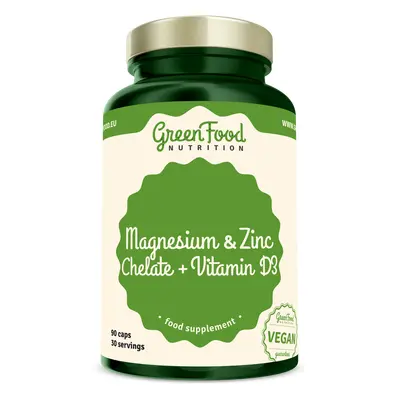 GreenFood Nutrition Hořčík a Zinek Cheláty + Vitamín D3 90 kapslí