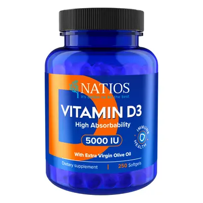 Natios Vitamín D3 5000 IU, 250 softgel kapslí