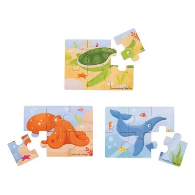 Bigjigs Toys Puzzle 3v1 mořská zvířátka