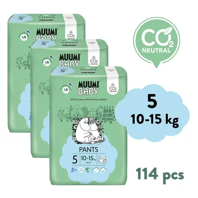 Muumi Baby Pants 5 Maxi+ 10-15 kg (114 ks), měsíční balení kalhotkových eko plen