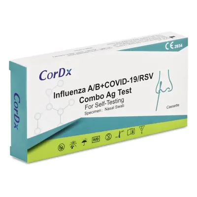 1x CorDX Chřipka A+B & COVID-19 / RS vir, Ag Combo Test - rychlotest na detekci Chřipka / Covi