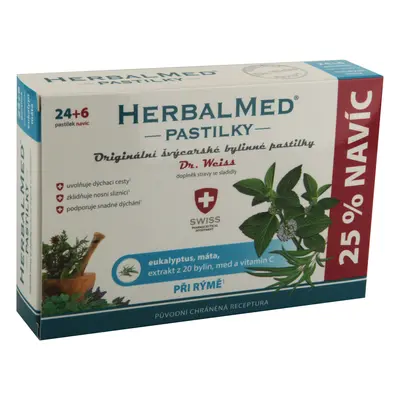 Dr. Weiss HerbalMed Eukalyptus + máta + vitamin C, 24+6 pastilek