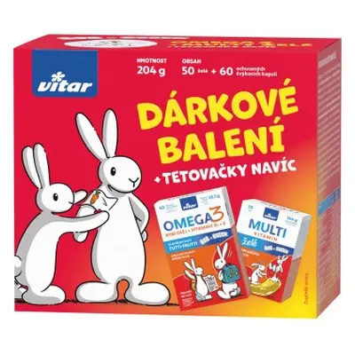 Vitar Kids Omega 3 (60ks) + Multivitamin (50ks) Dárkové balení + tetovačky NAVÍC