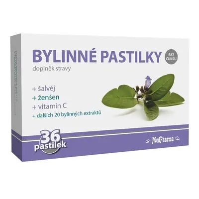 MedPharma Bylinné pastilky bez cukru, šalvěj, ženšen, 36 pastilek