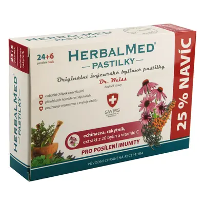 Dr. Weiss HerbalMed Echinacea + rakytník + vitamin C, 24+6 pastilek