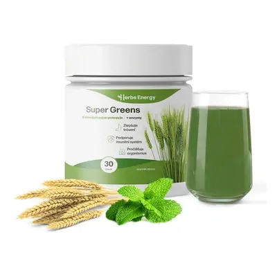 Herbs Energy Super Greens 5 zelených superpotravin + enzymy, 30 dávek