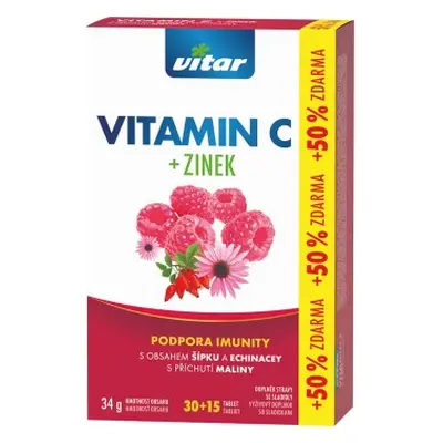 Vitar Vitamin C + zinek + echinacea a šípek - malina, 30 + 15 tablet