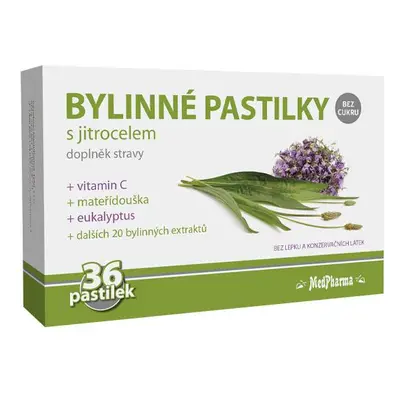 MedPharma Bylinné pastilky bez cukru s jitrocelem, 36 pastilek