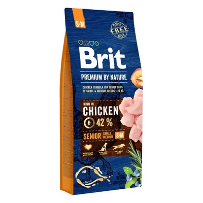 Brit Premium by Nature krmivo pro starší psy malých a středně velkých plemen s kuřetem, 15 kg