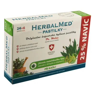 Dr. Weiss HerbalMed Jitrocel+mateřídouška+lípa+ vitamin C, 24+6 pastilek