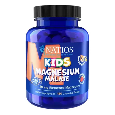 NATIOS Kids Magnesium Malate, 250 mg, jahodové cucací tablety, 180ks