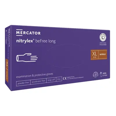 Mercator Medical Nitrilové rukavice Mercator NITRYLEX beFree LONG, nepudr., modré,100ks Velikost